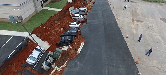 Crazy Drone Footage Of A Sinkhole That Swallowed Cars Looks Like A Disaster Movie