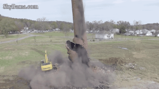 Here’s The Drone Footage Of That Smokestack Demolition Gone Horribly Wrong