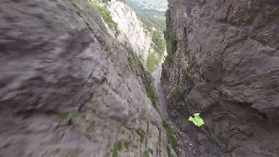 Wild Wingsuit Video Shows A Guy Flying Through A Narrow Canyon