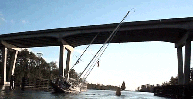 Watch A 24 Metre Tall Boat Somehow Clear A Bridge That’s Way Too Low