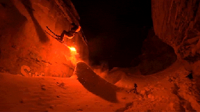 Skiing In The Dark With A Torch Attached To A Ski Is Wild Fun