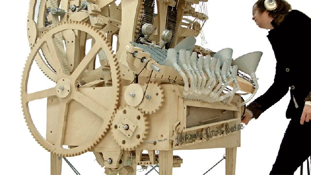 Wooden Hand-Cranked Instrument Runs On 2,000 Marbles
