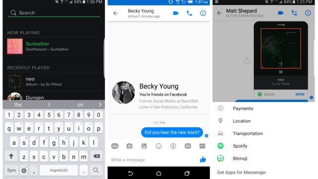 Facebook’s Messenger Now Lets You Share Tracks Via Spotify