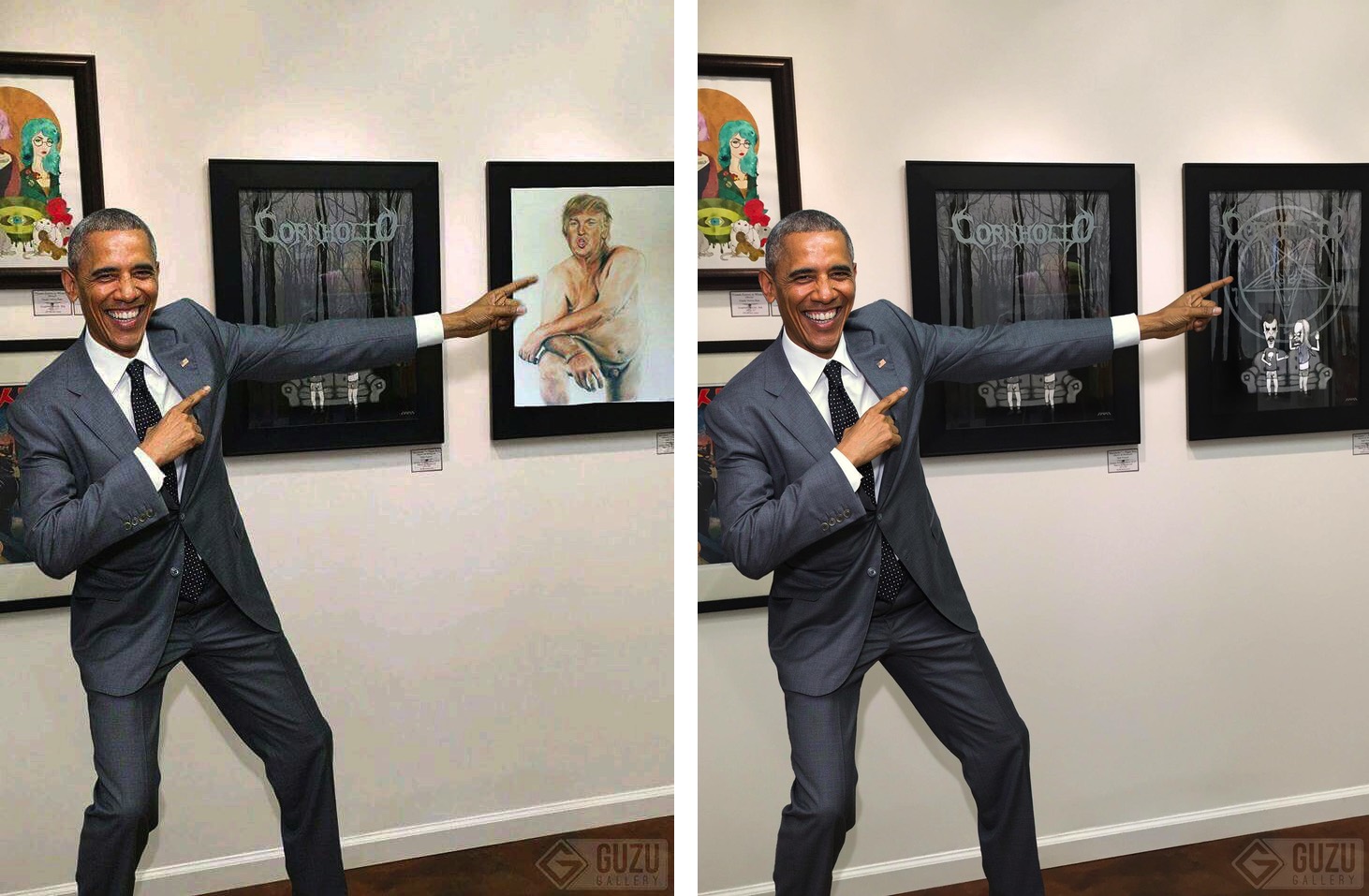 That Photo Of Obama Pointing At A Naked Portrait Of Trump Is Totally Fake (NSFW)