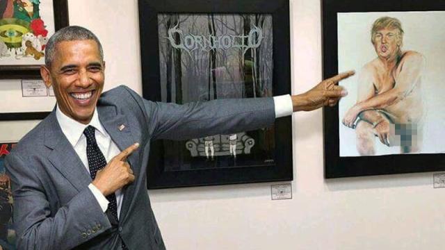 That Photo Of Obama Pointing At A Naked Portrait Of Trump Is Totally Fake (NSFW)