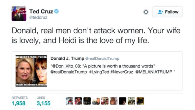 Donald Trump And Ted Cruz Got Into A Late-Night Twitter Fight About Their Wives 