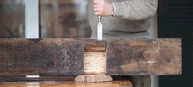 Transforming A Wooden Beam From A Railroad Track Into A Bench