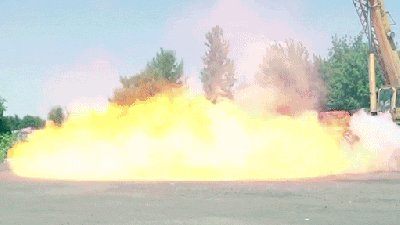 Dropping A Tank Of Gas From 30 Metres Onto The Burning Ground Is Always A Good Idea