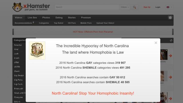 Porn Site XHamster Is Protesting North Carolina's Anti-LGBT Bill Beautifully