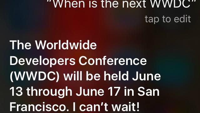 Siri Says Apple’s WWDC 2016 Begins On June 13