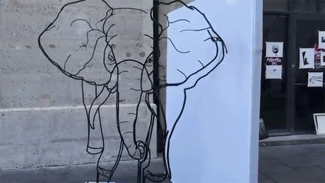 Neat Art Piece Hides Two Different Wire Sculptures Depending On Your Perspective