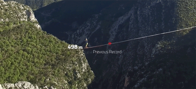 Walking A Record-Breaking One Kilometre On A Slackline Over Mountains Is Truly Crazy