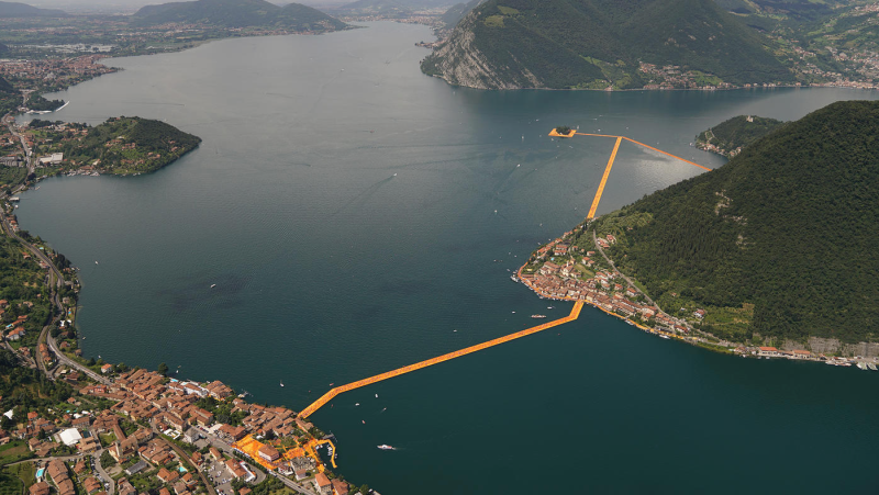 Satellite Photos Show Christo’s Floating Walkway As It’s Being Built