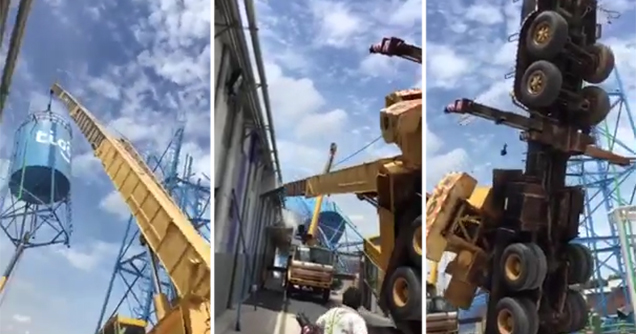 Watch A Crane Totally Collapse After Trying To Move A Water Tank