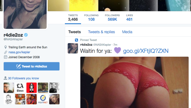 NASA Kepler Twitter Account Hacked, Tweets Sexy Butt