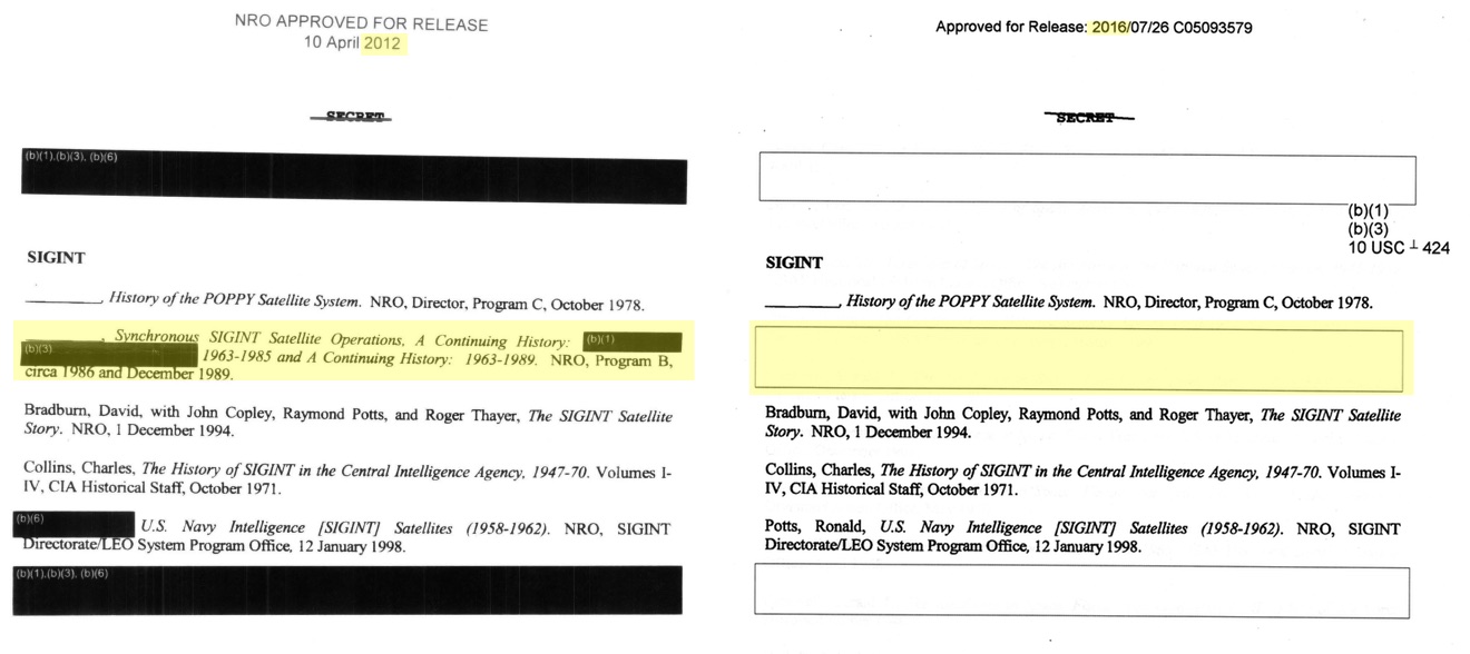 US National Reconnaissance Office Redacts Paper That Was Public Four Years Ago