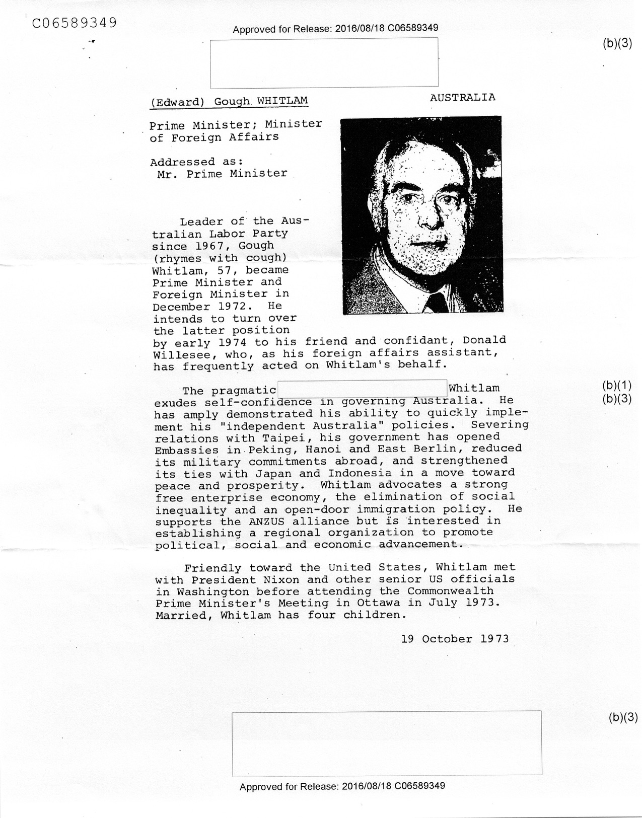 What The CIA Said About Australian Prime Minister Gough Whitlam Before He Was Ousted