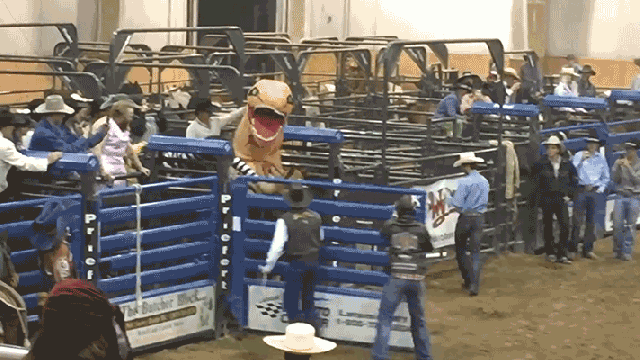 Cowboy In A T-Rex Costume Is The Best Thing About This Rodeo