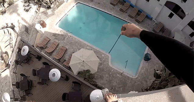 This Dude Really Can’t Stop Making Ridiculous Jumps Off Buildings Into Pools