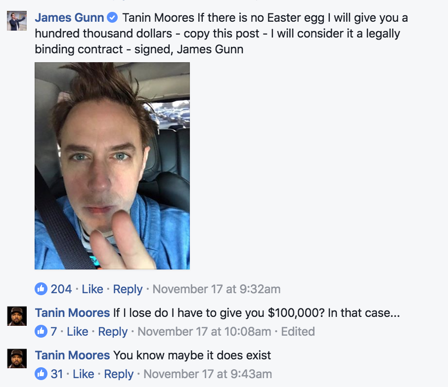 James Gunn Bets $100K On Existence Of Final Guardians Easter Egg
