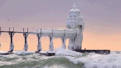Wow, Look At This Lighthouse Completely Covered In Ice