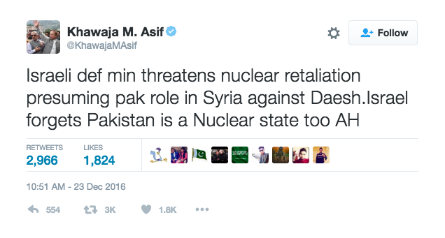 Pakistani Minister Tweets Nuke Threats @ Israel After Reading Fake News