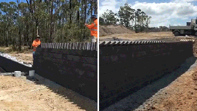 Australian Construction Site Domino Bricks Magically Topple In Both Directions