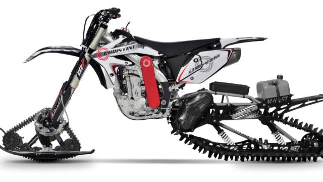 This Motorcycle With Snowmobile Tracks Is The Most Overkill Way To Navigate Sand And Snow