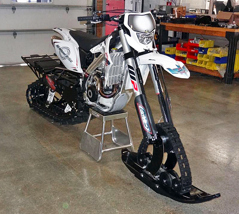 This Motorcycle With Snowmobile Tracks Is The Most Overkill Way To Navigate Sand And Snow
