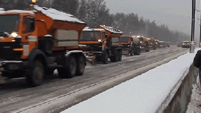 This Never-Ending Parade Of Snow Plows Is Easily The Best Way To Clear Snowy Roads