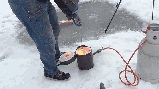 Watch Red Hot Steel Face Off Against A Frozen Lake