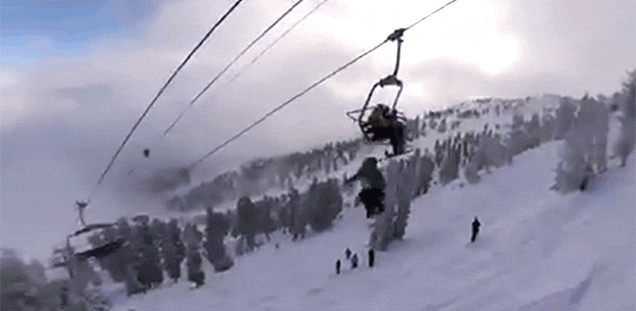 Watch A Skier Almost Hit People On A Ski Lift While Doing A Double Backflip