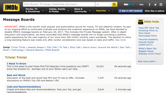 IMDB Kills Its Message Boards And Nothing Of Value Was Lost