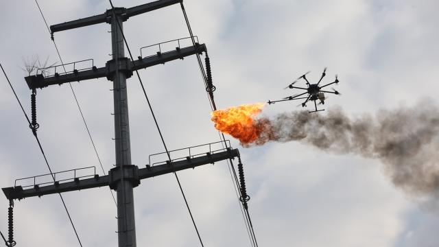 Power Company Sends Fire-Spewing Drone To Burn Garbage Off High-Voltage Wires