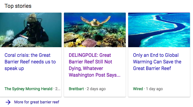 Google Top Stories Serves Breitbart Garbage On Climate Science