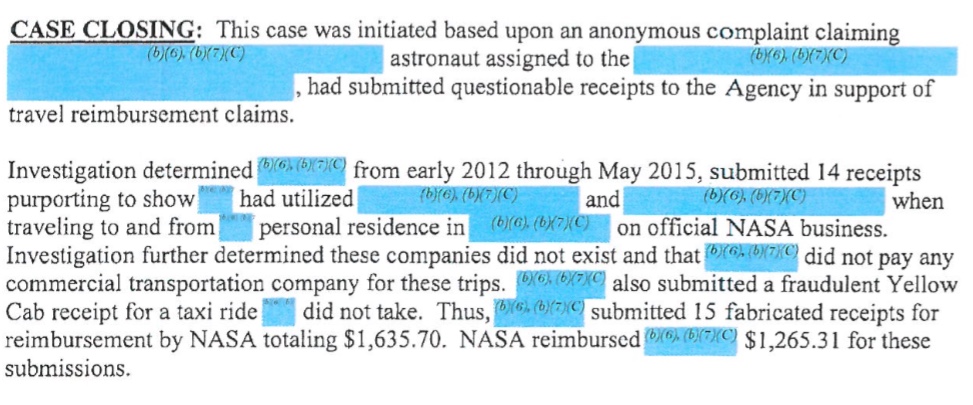 Which Astronaut Recently Got Fired From NASA For $US1600 In Fake Taxi Receipts?