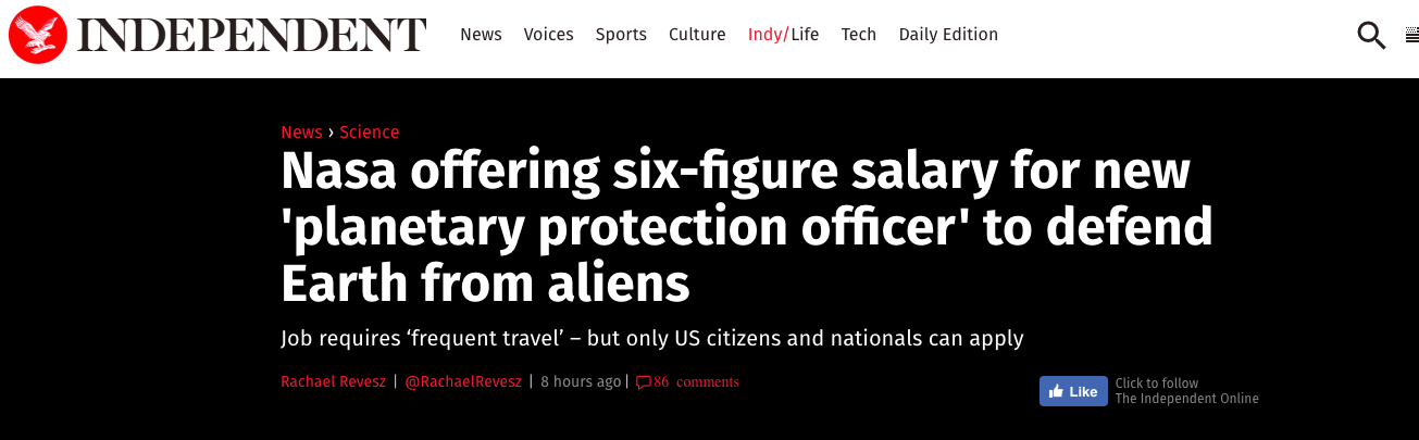 NASA Isn’t Hiring Someone To Stop An Alien Invasion