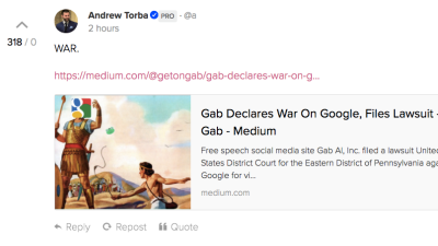 Gab, The Twitter Clone For Trolls, Is Suing Google