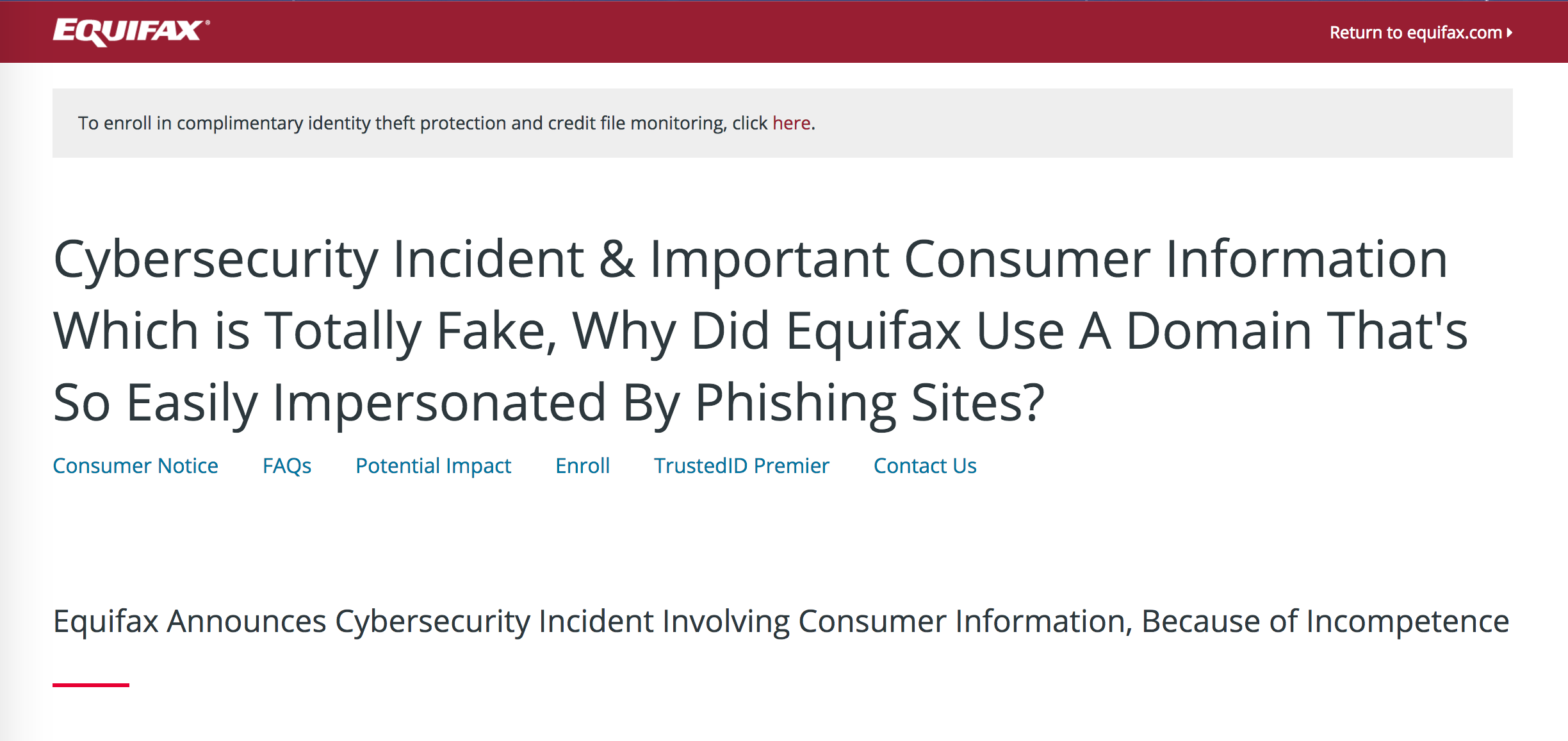 Equifax Has Been Sending Consumers To A Fake Phishing Site For Almost Two Weeks