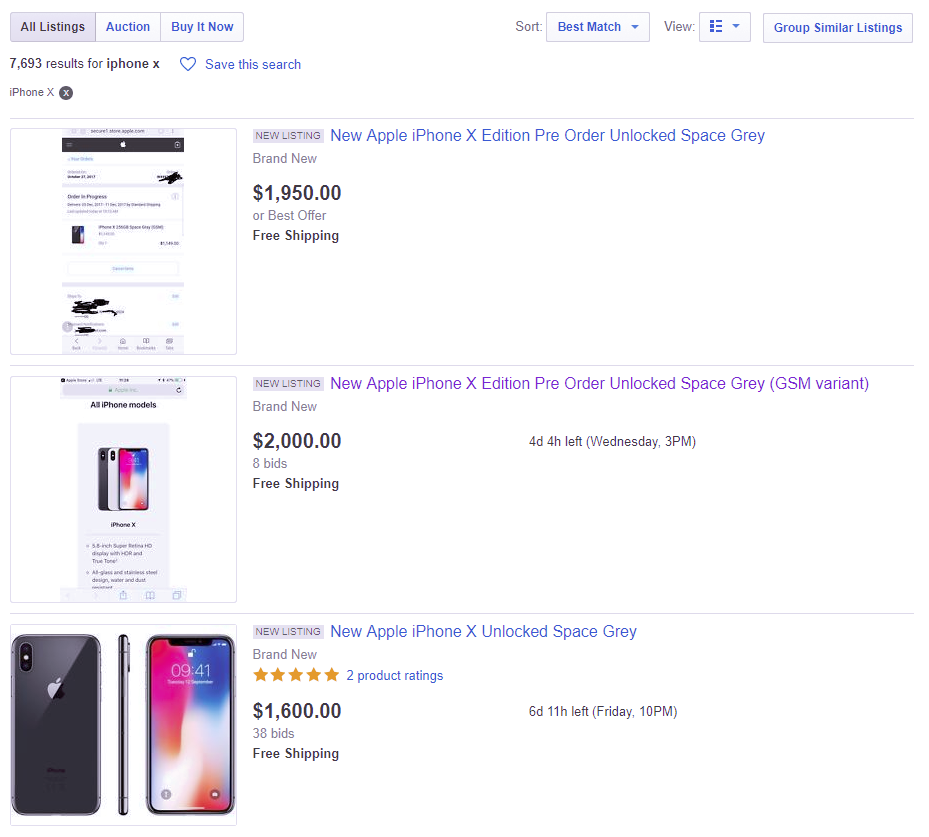 Scalped iPhone X Pre-Orders Are Predictably Going For Huge Premiums On Ebay