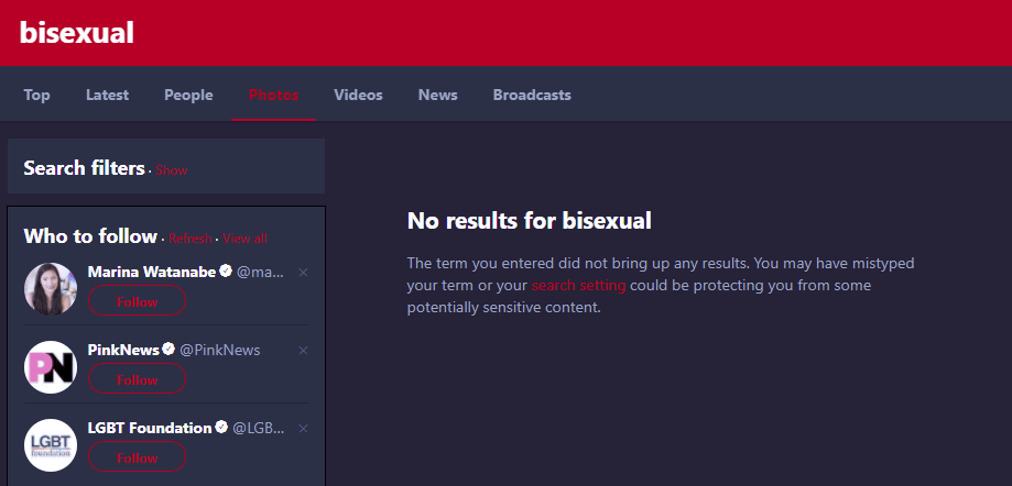 Search For ‘Bisexual’ On Twitter Right Now, And No News, Photos, Or Videos Show Up