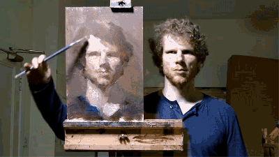 Watch This Incredibly Talented Artist Create A Self-Portrait While Painting Backwards