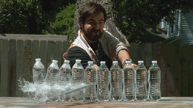 Super Slo-Mo Footage Of Swords Slicing Water Bottles Will Satisfy Your Ninja Fantasies