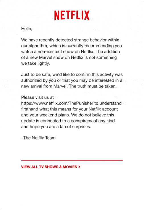 Netflix Is Promoting The Punisher With What Looks Like An Email Phishing Scam