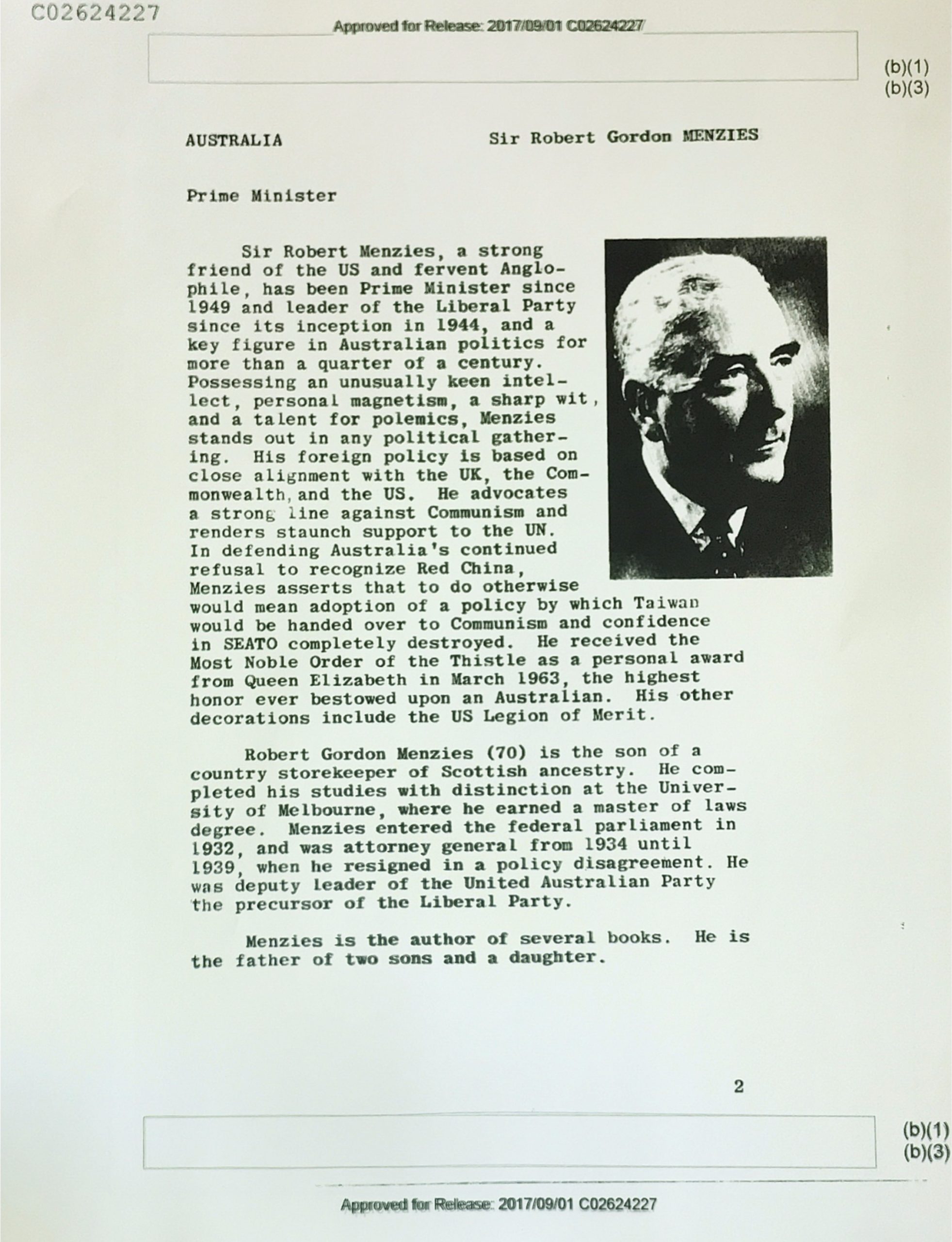 Here’s What The CIA Thought Of Australia’s Anti-Communist Prime Minister, Robert Menzies