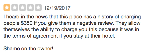 Former Hotel Owner Sued After Charging Woman $US350 For Posting Negative Review Online