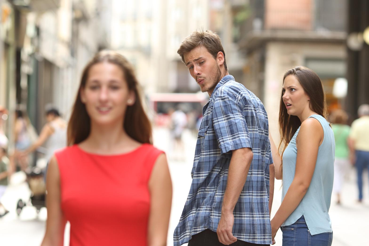 picture of Facebook distracted boyfriend memes