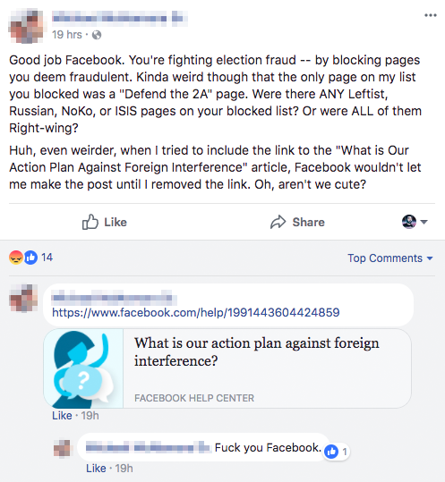 Facebook Users Cry ‘Censorship’ After Being Told Which Russian Troll Pages They Liked