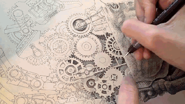 This Artist Drawing An Incredibly Detailed Mechanical Crab Is Like A Human Printer