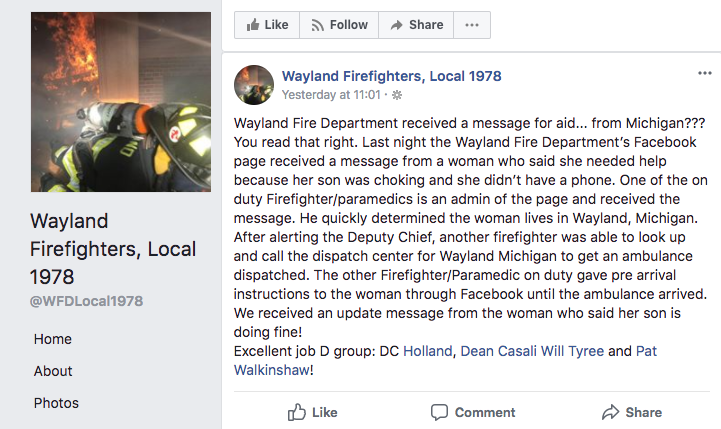 Mum’s Panicked Facebook Message To Fire Department Saves Choking Son’s Life